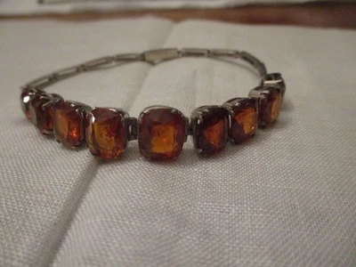 Antigua pulsera Art Deco de plata de ley Maderia piedra citrino, 6,5" Foto 1 de 4