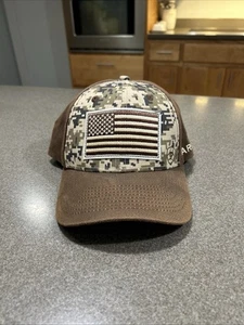 Ariat Digital Camo Hat Cap Snap Back Adjustable Brown USA Flag Adult - Picture 1 of 9