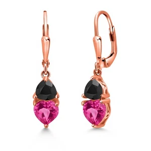 2.32 Ct Pink Created Sapphire Black Onyx 18K Rose Gold Plated Silver Earrings - Picture 1 of 4