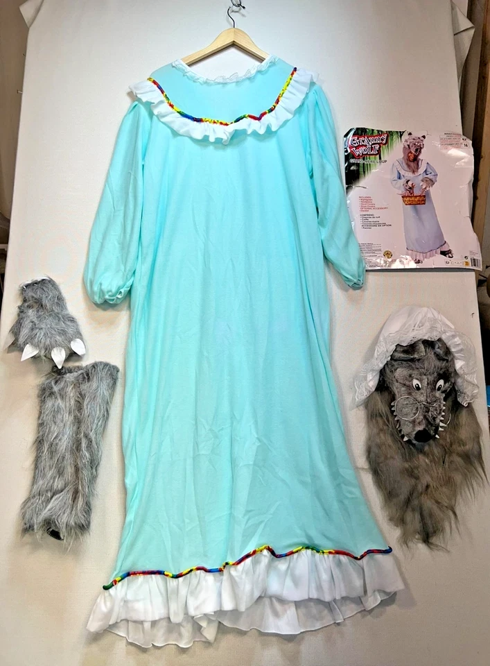 Unisex Granny Wolf Adult Costume Set Unisex Mens 42" Womens 16 Blue Halloween - Image 1 of 4