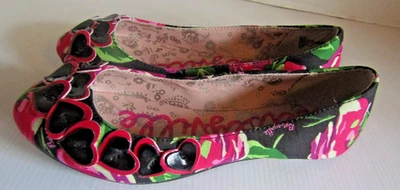 Betsey Johnson Betseyville Mujer Talla 6M Negro Floral Corazones Acento Pisos Foto 1 de 4