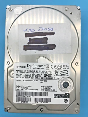 250 GB IDE FESTPLATTE HITACHI DESKSTAR HDT722525DLAT80 7200RPM 3,5 ZOLL #FP4318 - Bild 1 von 2