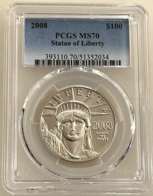 2008 $100 PLATINUM EAGLE STATUE OF LIBERTY PCGS MS70 - 1 Oz - Image 1 of 2