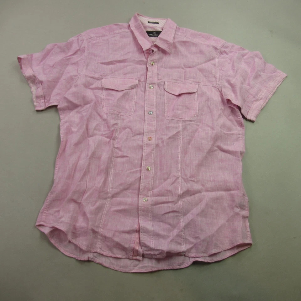 Bugatchi Shirt Mens Large Short Sleeve Button Front Outdoors Pink Classic Pink - Image 1 of 4