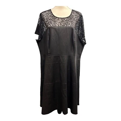 Vestido Torrid para mujer 24 negro imitación cuero midi encaje transparente corpiño vanguardista motociclista Foto 1 de 4