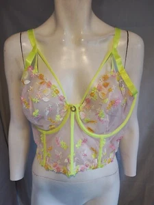 SIMPLY BE rosa y amarillo bordado puro hueso vasco corsé talla 42DD NUEVO - Imagen 1 de 4