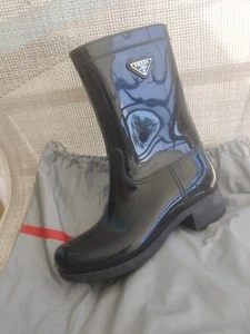 prada black rain boots Women Size 36 Worn once, with the original bag. - Picture 1 of 9