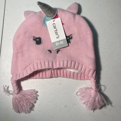 Carters Unicorn Tassel Hat 2t-4t Winter Flannel Girls Snow Hat - Image 1 of 4