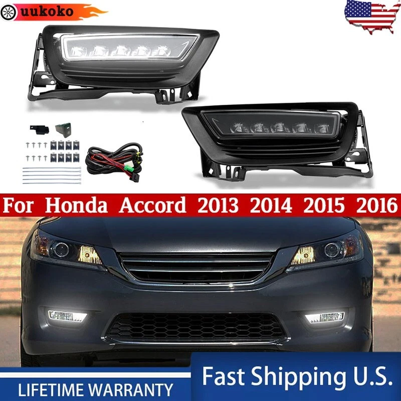 Pair Front Bumper Fog Lamp Assembly LED Fog Lights For Honda Accord 2013-2016 Foto 1 de 4