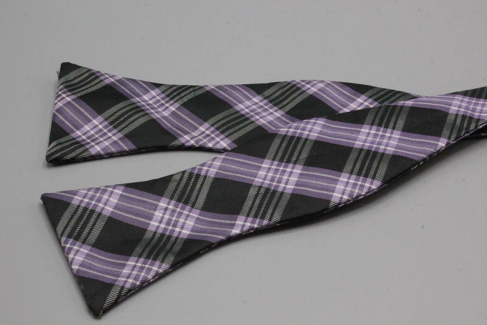 PIERRE CARDIN Adjustable Silk Bow Tie. Purple and Gray Plaid. - Изображение 1 из 3