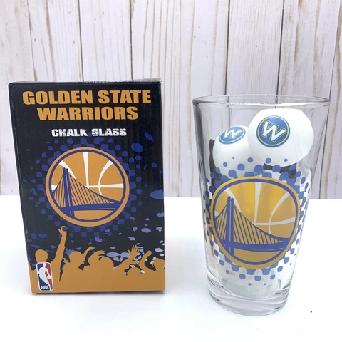 Golden State Warriors NBA Chalk 16oz Glass With Ping Pong Balls Sports Crate Set Cover