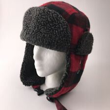 Faded Glory Buffalo Plaid Red Black Checkered Winter Trapper Hat