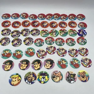 Vintage 57 Pc Lot Tazos Forma Chester Cheetos Jetsons Tom Cats  Frito Lay Pogs - Picture 1 of 14