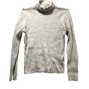 Jeanne Pierre Womens M Turtle Neck 90% Cotton Pullover Long Sleeve Sweater Beige - Picture 1 of 7