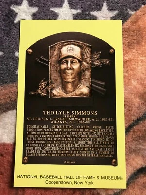 Postal Ted Simmons - Placa de inducción al Salón de la Fama del béisbol - 2021-2020 Foto 1 de 2