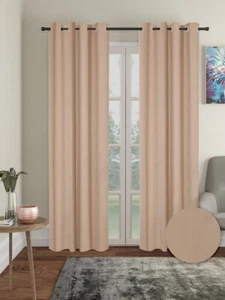 2 Pieces Solid Beige Black Out Eyelet Grommet Door Window Curtains Set 5 7 Feet - Picture 1 of 8