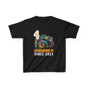Birthday Monster Truck 4 year Old Boys 4th Party Born 2021 T-Shirt - Picture 1 of 19