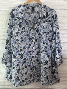 Blusa Maggie Barnes Top Plus 4X Azul Negro Abotonada Manga 3/4 j49 - Imagen 1 de 3