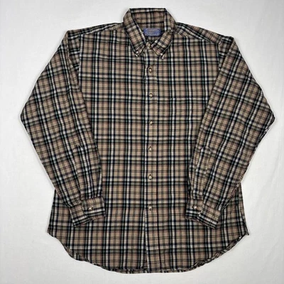 Franela Pendleton vintage para hombre grande marrón a cuadros lana abotonada hecha en EE. UU. Foto 1 de 4