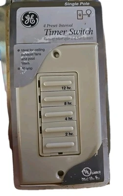 Vtg GE 50238 In-Wall Push Button Countdown Timer Ivory Light Switch New Open Box - Image 1 of 4