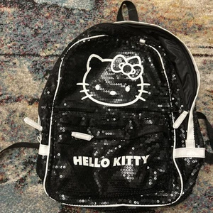 Sac à dos à paillettes Hello Kitty noir et blanc - Photo 1/6