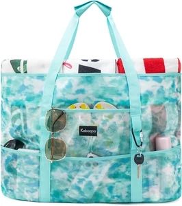 Mesh Beach Bag, Extra Large Beach Bags,9 Pockets & Zipper Waterproof Lightweight - Picture 1 of 12