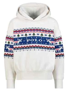 Polo Ralph Lauren Big Girls Reindeer Hoodie Ivory Size S ( 7 ) - Picture 1 of 4
