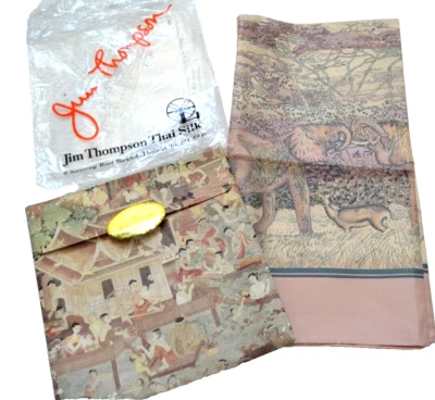 JIM THOMPSON  Ladies Scarf ELEPHANTS Thai Silk PASTEL 34" x 34" Vintage PINK - Image 1 of 4