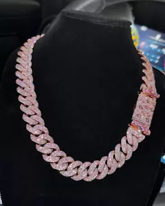 16Ct REAL MOISSANITE Men 16mm x 22" Cuban Link Chain 14K Rose Gold Plated Silver - Picture 1 of 3