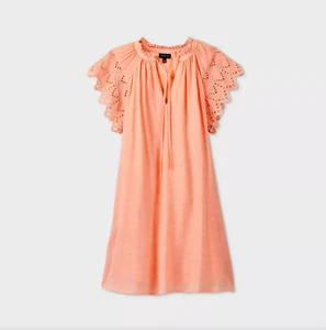 Women's Flutter Short Sleeve Mini Dress - Who What Wear  Large, Coral Pink, NWT - Picture 1 of 10