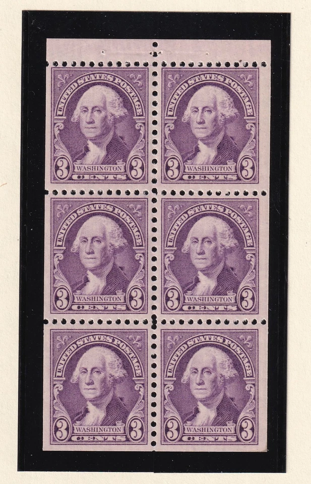 1932 Washington Sc 720b regular issue 3c purple VF booklet pane MNH (D3 - Image 1 of 1