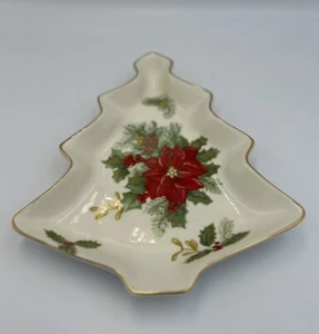 Plato de caramelo Mikasa porcelana fina flor de vacaciones árbol de Navidad flor de pascua 8 1/2" - Imagen 1 de 6