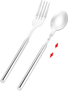 Extendable Fork Spoon, Telescopic Fork and Spoon Set Stainless Steel Long Fork E - Picture 1 of 7