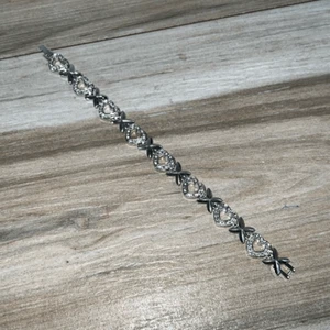 Link Heart XOXO Pave Rhinestone Bracelet Silver Tone Love Tennis Classic Core - Picture 1 of 6