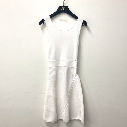 CHANEL 15P Abito senza maniche cotone bianco