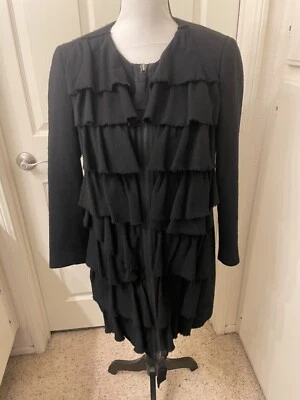 $795 3.1 Phillip Lim 6 Chaqueta de Lana Abrigo Blazer Volantes Negro Cremallera Vestido Seda Foto 1 de 4