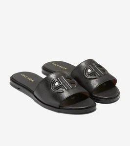 COLE HAAN Flynn Logo Slide Sandals Women's Size US 5B Black Leather - Picture 1 of 5