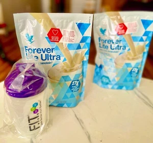 2x Forever Enhance Lite Ultra Shake Mixes with Amino Vanilla and shaker bottle  - Picture 1 of 5