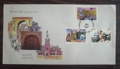 India 1990 Historic Cities Hyderabad Cuttack Bikaner Fort Palace Stamped FDC - Image 1 of 2