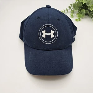 Under Armour Golf Hat Youth S/M Navy Blue Fitted Baseball Cap Logo Lightweight - Picture 1 of 9