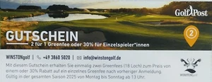 2 für 1 Greenfee-Gutschein WINSTON Golf aus Golf Post Kalender 2025 Mo-So - Imagen 1 de 3