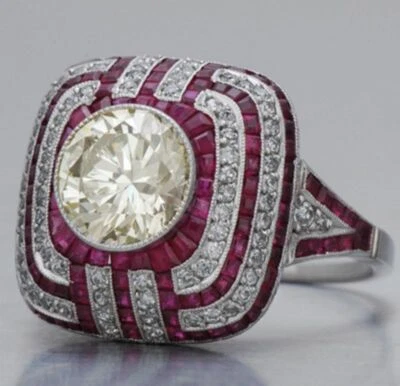 Vintage Art Deco 3.95 CT Off White Moissanite 925 Sterling Silver Wedding Ring - Image 1 of 4