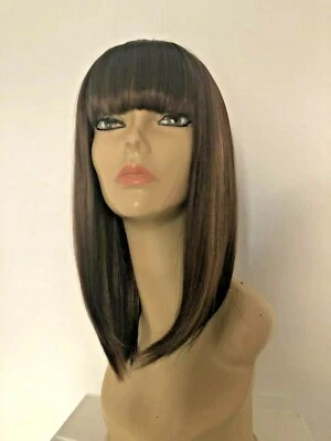 HIGH HEAT RESISTANT HAIR FRINGE BROWN & AUBURN MIX LADY WOMENS DAILY FULL WIG UK