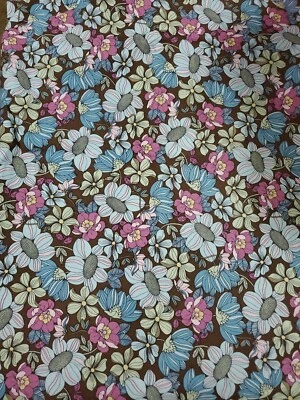 Olivia Rosemarie Lavin Blue Pink Floral Fabric 1.5yd x 44" Free Shipping  - Image 1 of 3