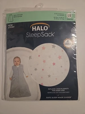Saco de dormir Halo 100 algodón saco de dormir 12-18 meses blanco con estrellas rosas y grises Foto 1 de 3