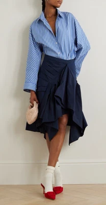 Falda Dries Van Noten 34 XS Azul Rodilla Asimétrica Tafetán Pintucked Diseñador Foto 1 de 4