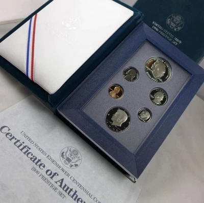 1990-S US Mint Prestige Proof Set Eisenhower Silver Dollar Box & COA 6 Coins - Image 1 of 4
