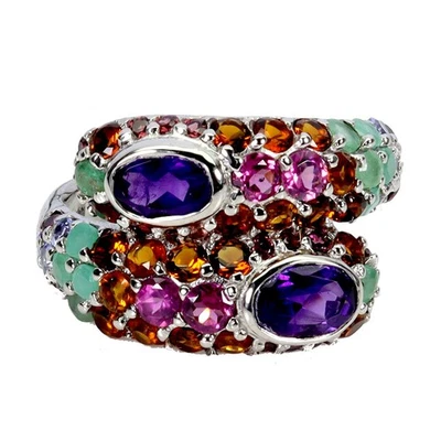 Anillo de plata de ley 925 ovalado amatista 7x5 mm esmeralda zafiro piedras preciosas joyería 9 Foto 1 de 4