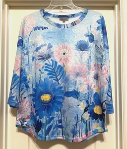 Shana Blouse White And Blue Floral Print Size XS 3/4 Sleeves - Picture 1 of 5