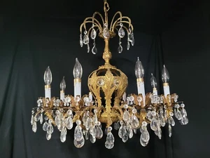 Antique large Brass 8 Lights crystal Chandelier - Picture 1 of 10